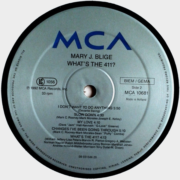 What's The 411? by Mary J Blige* - LP, Album, Europe. 1992. Hip Hop, Funk / Soul/Contemporary R&B Good Plus (G+) Very Good Plus (VG+) - vinyl For Sale in Nottingham. - 4