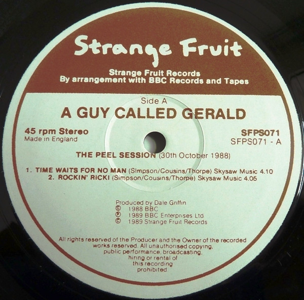 The Peel Sessions by A Guy Called Gerald - 12", UK. 1989. Electronic/Acid House, Techno Very Good (VG) Very Good Plus (VG+) - vinyl For Sale in Nottingham. - 3
