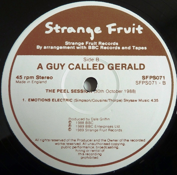 The Peel Sessions by A Guy Called Gerald - 12", UK. 1989. Electronic/Acid House, Techno Very Good (VG) Very Good Plus (VG+) - vinyl For Sale in Nottingham. - 4