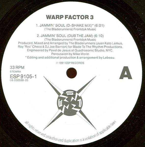 Jammin' Soul / Rhythm Will Make You Move by Warp Factor 3 - 12", Netherlands. 1991. Electronic/Techno, Deep House Very Good Plus (VG+) Generic - vinyl For Sale in Nottingham. - 3