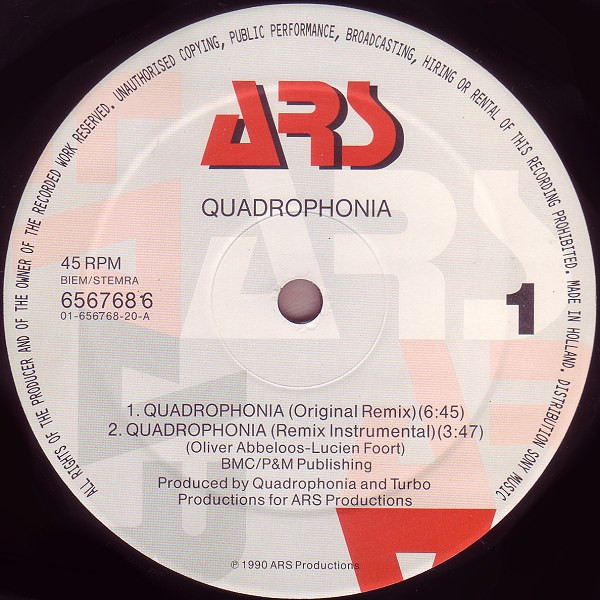Quadrophonia by Quadrophonia - 12", Maxi, Europe. 1991. Electronic/Breakbeat, Techno Near Mint (NM or M-) Very Good Plus (VG+) - vinyl For Sale in Nottingham. - 3