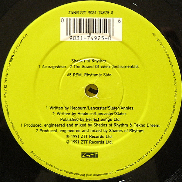 The Sound Of Eden (Every Time I See Her) by Shades Of Rhythm - 12", UK. 1991. Electronic/Hardcore, Techno, House Very Good Plus (VG+) Very Good Plus (VG+) - vinyl For Sale in Nottingham. - 4
