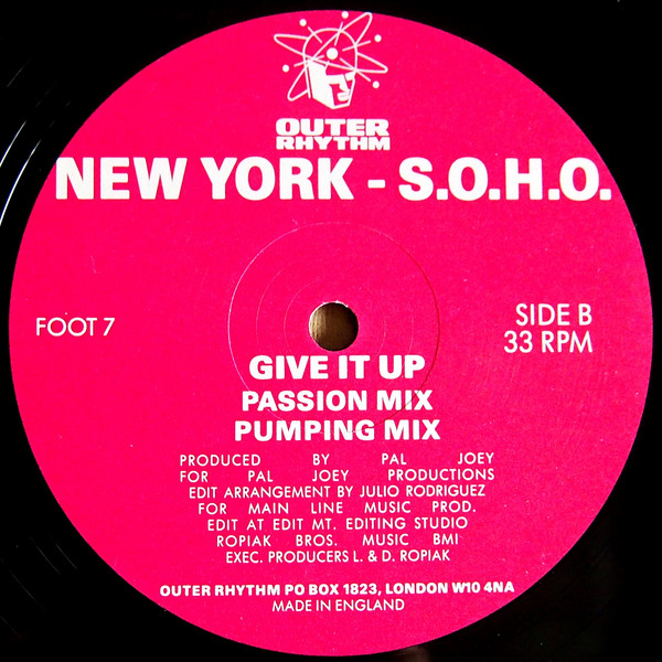 Hot Music / Give It Up by New York - S.O.H.O.* - 12", UK. 1990. Electronic, Jazz/House, Acid Jazz Very Good (VG) Very Good (VG) - vinyl For Sale in Nottingham. - 2