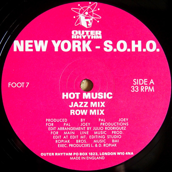 Hot Music / Give It Up by New York - S.O.H.O.* - 12", UK. 1990. Electronic, Jazz/House, Acid Jazz Very Good (VG) Very Good (VG) - vinyl For Sale in Nottingham. - 3