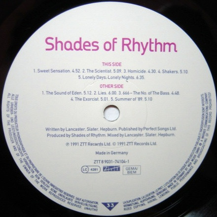 Shades Of Rhythm by Shades Of Rhythm - LP, Album, Europe. 1991. Electronic/Breakbeat, House, Techno Very Good (VG) Very Good (VG) - vinyl For Sale in Nottingham. - 2