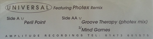 Peril Point / Groove Therapy (Photek Remix) / Mind Games by Universal - 12", UK. 1998. Electronic/Drum n Bass, Downtempo Very Good Plus (VG+) Generic - vinyl For Sale in Nottingham. - 3