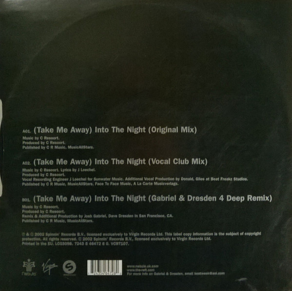 (Take Me Away) Into The Night by 4 Strings - 12", Single, UK. 2002. Electronic/Trance Very Good Plus (VG+) Very Good Plus (VG+) - vinyl For Sale in Nottingham. - 2