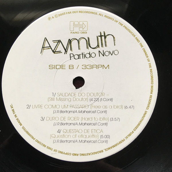 Partido Novo by Azymuth - LP, UK. 2002. Electronic/Latin, Future Jazz Mint (M) Very Good Plus (VG+) - vinyl For Sale in Nottingham. - 4