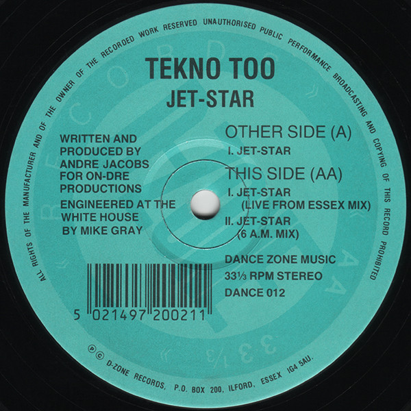 Jet-Star by Tekno Too - 12", UK. 1991. Electronic/Breakbeat, Hardcore, Techno Very Good (VG) Generic - vinyl For Sale in Nottingham. - 3