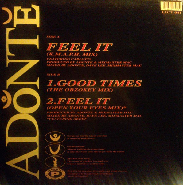 Feel It by Adonte - 12", UK. 1990. Electronic/House, Deep House Very Good Plus (VG+) Very Good (VG) - vinyl For Sale in Nottingham. - 2