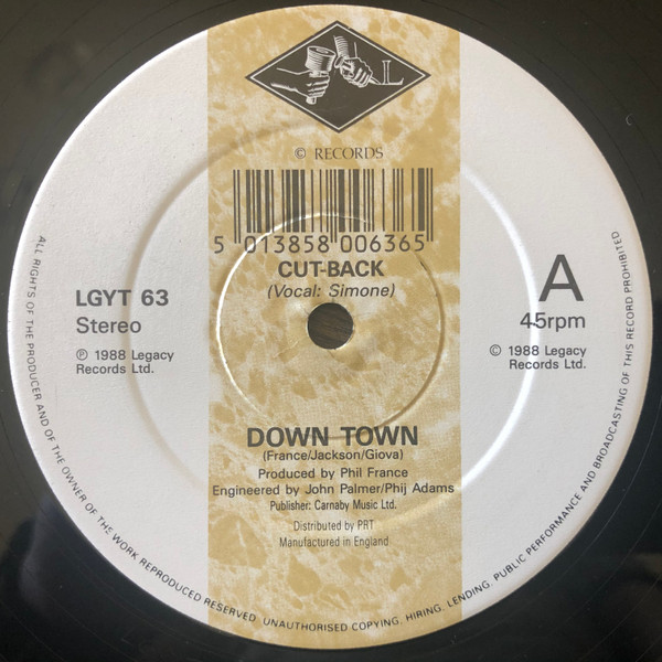 Down Town by Cut-Back - 12", UK. 1988. Electronic/Deep House Very Good (VG) Very Good (VG) vinyl Nottingham.