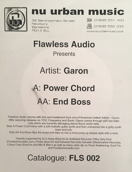 Power Chord / End Boss by Garon - 12", UK. 2004. Electronic/Drum n Bass Very Good Plus (VG+) Generic - vinyl For Sale in Nottingham. - 2
