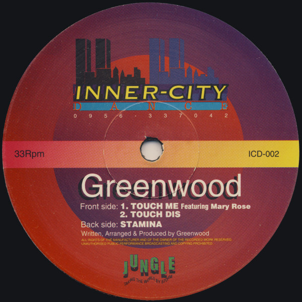 Touch Me / Touch Dis / Stamina by Greenwood - 12", UK. 1994. Electronic/Jungle Very Good Plus (VG+) Generic vinyl Nottingham.