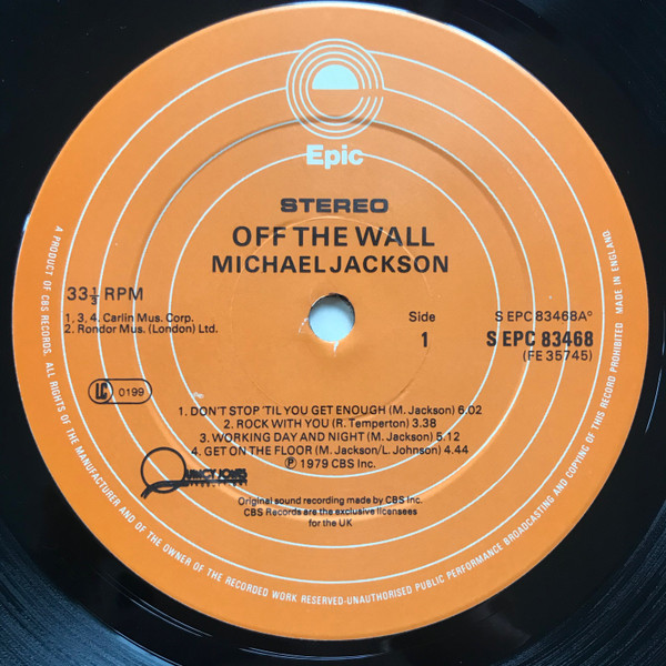 Off The Wall by Michael Jackson - LP, Album, Gat, UK. 1979. Jazz, Funk / Soul, Pop/Rhythm & Blues, Soul, Disco, Ballad Very Good (VG) Very Good (VG) - vinyl For Sale in Nottingham. - 3