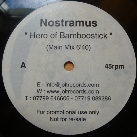 Hero Of Bamboostick by Nostramus - 12", Promo, UK. 2003. Electronic/Drum n Bass, Jungle Near Mint (NM or M-) Near Mint (NM or M-) vinyl Nottingham.