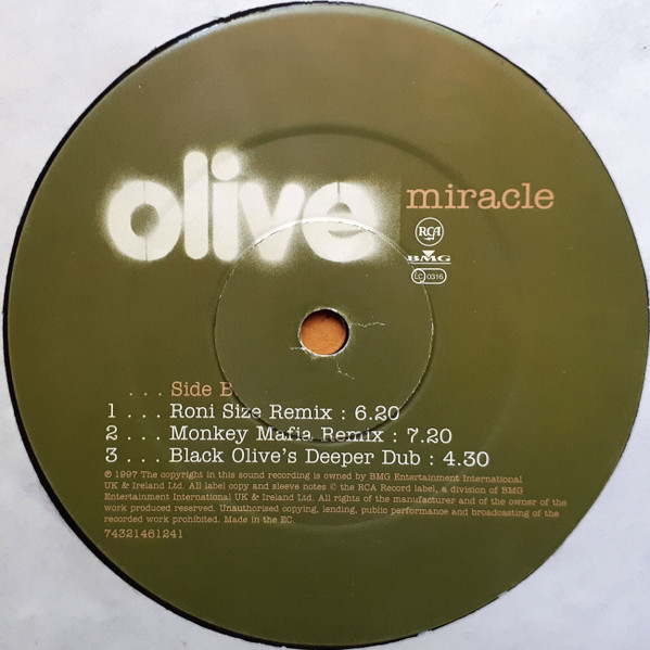 Miracle by Olive - 12", UK. 1997. Electronic/Breakbeat, Drum n Bass, Deep House Very Good (VG) Good Plus (G+) - vinyl For Sale in Nottingham. - 4