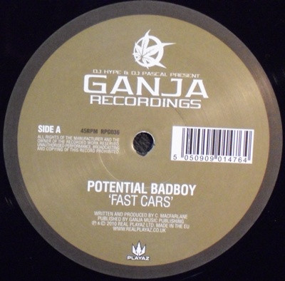 Fast Cars / My Sound by Potential Badboy* - 12", UK. 2010. Electronic/Drum n Bass Very Good Plus (VG+) Generic vinyl Nottingham.