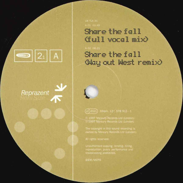 Share The Fall by Roni Size / Reprazent - 12", 2₁, UK. 1997. Electronic/Drum n Bass Very Good (VG) Good Plus (G+) - vinyl For Sale in Nottingham. - 3