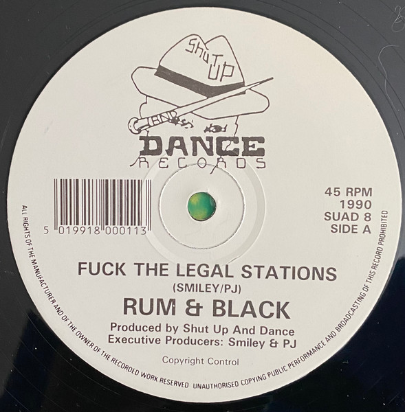 Fuck The Legal Stations / I'm Not In Love by Rum & Black - 12", UK. 1990. Electronic/Breakbeat, Hardcore, Techno Very Good (VG) Very Good Plus (VG+) vinyl Nottingham.