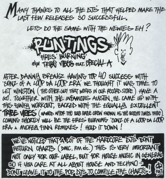 Fires' Burning / Tribe Vibes by Run Tings - 12", Promo, UK. 1992. Electronic/Breakbeat, Hardcore Near Mint (NM or M-) Generic - vinyl For Sale in Nottingham. - 3