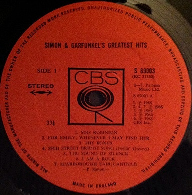 Simon And Garfunkel's Greatest Hits by Simon & Garfunkel - LP, Comp, UK. 1972. Rock/Folk Rock, Classic Rock Near Mint (NM or M-) Very Good Plus (VG+) - vinyl For Sale in Nottingham. - 3