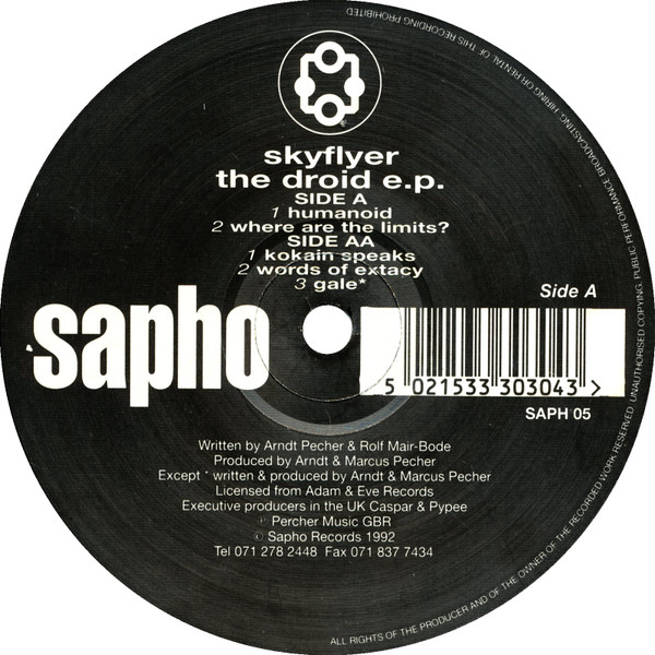 The Droid E.P. by Skyflyer - 12", EP, UK. 1992. Electronic/Techno Very Good Plus (VG+) Very Good Plus (VG+) vinyl Nottingham.