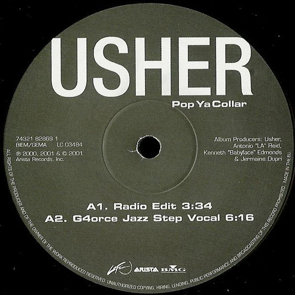 Pop Ya Collar by Usher - 12", Single, Europe. 2001. Electronic, Hip Hop, Funk / Soul/UK Garage, Contemporary R&B Very Good Plus (VG+) Very Good Plus (VG+) - vinyl For Sale in Nottingham. - 2