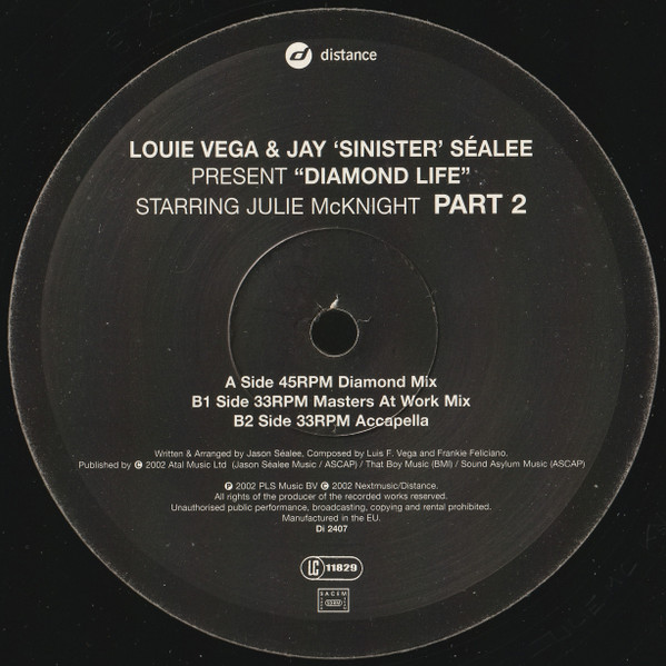 Diamond Life (Part 2) by Louie Vega & Jay 'Sinister' Séalee* Starring Julie McKnight - 12", France. 2002. Electronic/House Very Good Plus (VG+) Very Good Plus (VG+) - vinyl For Sale in Nottingham. - 3