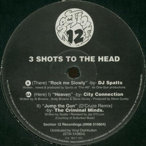 3 Shots To The Head by Various - 12", UK. 1994. Electronic/Jungle Very Good Plus (VG+) Generic vinyl Nottingham.