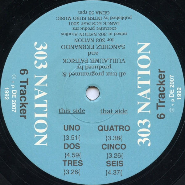 6 Tracker by 303 Nation - 12", EP, Germany. 1992. Electronic/Acid Very Good (VG) Very Good (VG) - vinyl For Sale in Nottingham. - 3