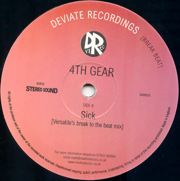 Sick by 4th Gear - 12", UK. 2002. Electronic/UK Garage, Breakbeat Very Good Plus (VG+) Very Good (VG) - vinyl For Sale in Nottingham. - 2