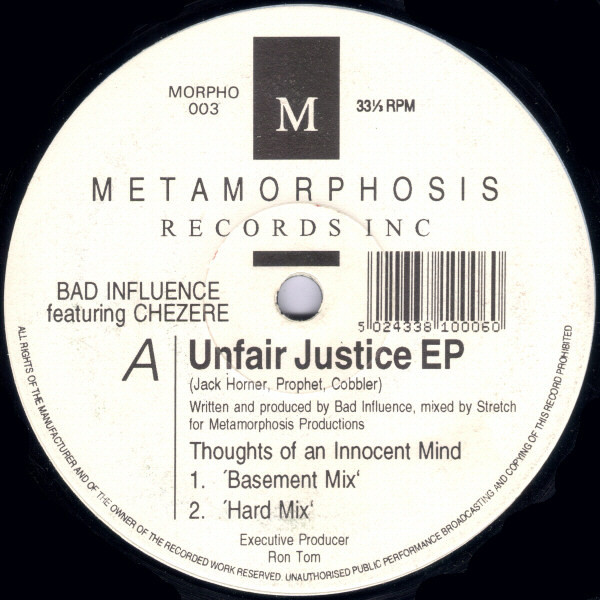 Unfair Justice EP by Bad Influence - 12", EP, UK. 1992. Electronic/Breakbeat, Hardcore Very Good (VG) Generic - vinyl For Sale in Nottingham. - 2