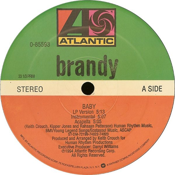 Baby by Brandy (2) - 12", Single, US. 1994. Hip Hop, Funk / Soul/Contemporary R&B Very Good (VG) Very Good Plus (VG+) - vinyl For Sale in Nottingham. - 3