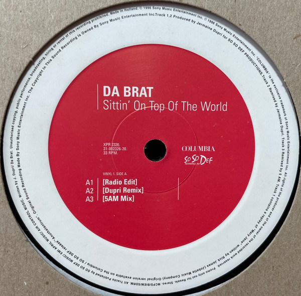 Sittin' On Top Of The World by Da Brat - 12", Single, Promo, UK. 1996. Hip Hop/Pop Rap Near Mint (NM or M-) Near Mint (NM or M-) vinyl Nottingham.