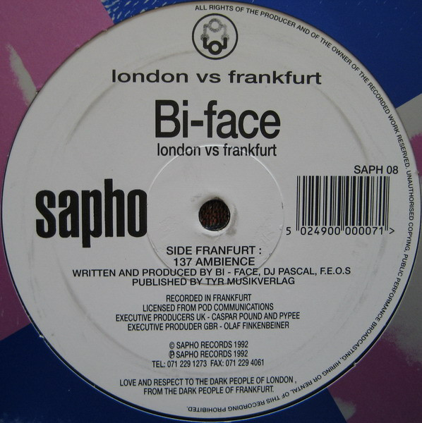 London Vs Frankfurt by Darkman (6) / Bi-Face - 12", UK. 1992. Electronic/Breakbeat, Acid Very Good Plus (VG+) Generic - vinyl For Sale in Nottingham. - 2