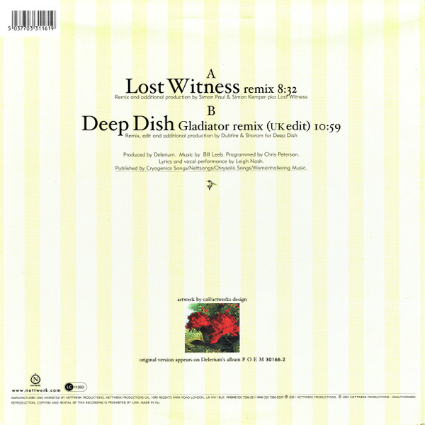 Innocente (Falling In Love) (Remixes By Lost Witness • Deep Dish) by Delerium Featuring Leigh Nash - 12", Single, UK. 2001. Electronic/Trance, Progressive House Near Mint (NM or M-) Very Good Plus (VG+) - vinyl For Sale in Nottingham. - 2