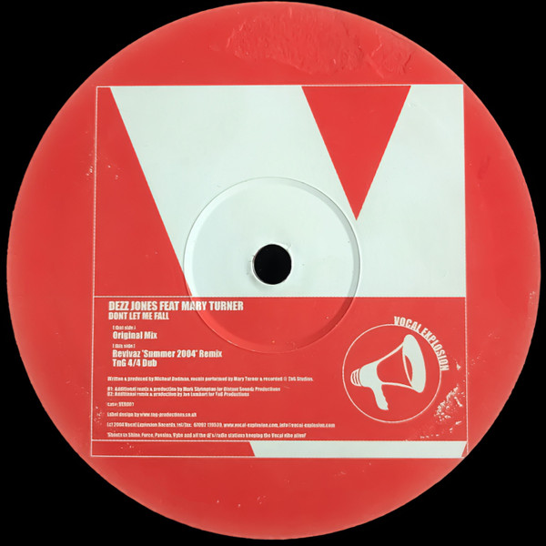 Dont Let Me Fall by Dezz Jones Feat Mary Turner - 12", UK. 2003. Electronic/UK Garage Very Good Plus (VG+) Near Mint (NM or M-) vinyl Nottingham.