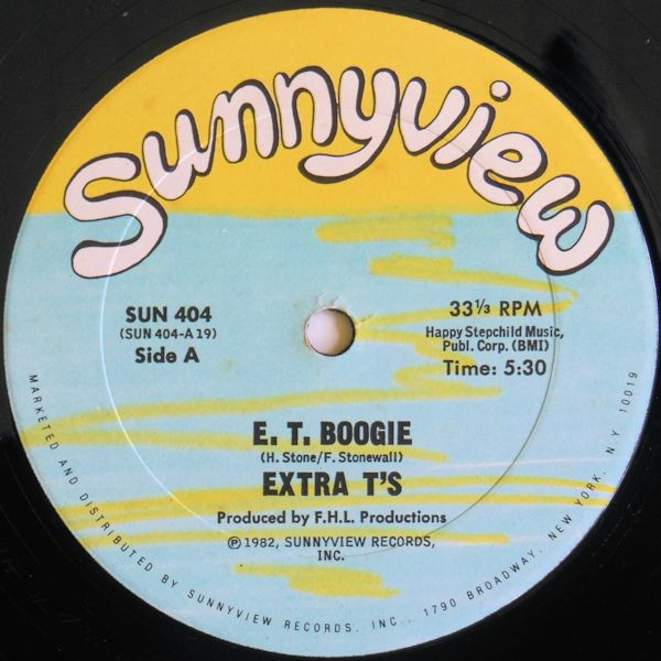 E. T. Boogie by Extra T's - 12", Single, US. 1982. Electronic, Hip Hop/Electro Good Plus (G+) Very Good (VG) vinyl Nottingham.