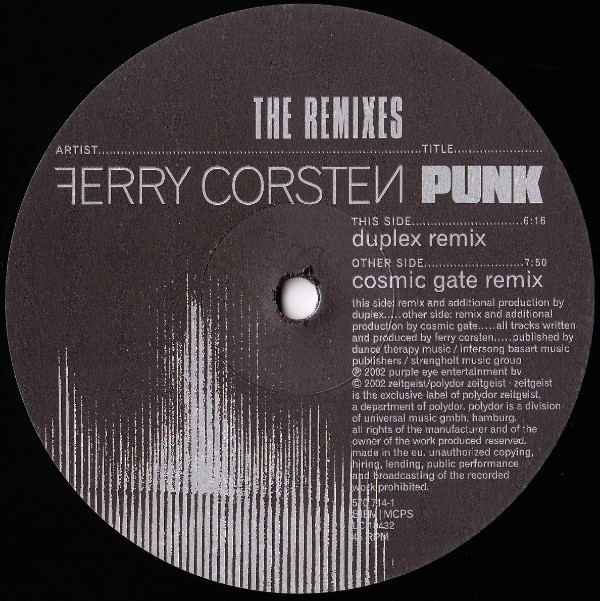Punk (The Remixes) by Ferry Corsten - 12", Germany. 2002. Electronic/Hard Trance, Breaks Very Good Plus (VG+) Very Good (VG) - vinyl For Sale in Nottingham. - 2