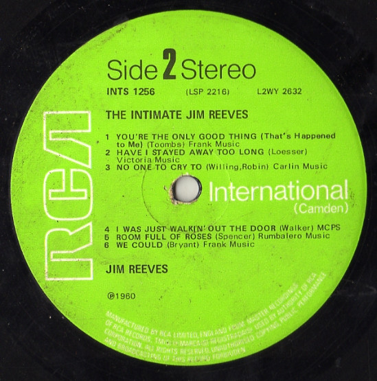 The Intimate Jim Reeves by Jim Reeves - LP, Album, RE, UK. 1971. Folk, World, & Country/Country Very Good Plus (VG+) Very Good (VG) - vinyl For Sale in Nottingham. - 4