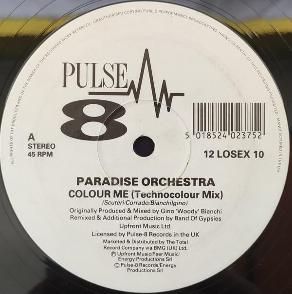 Colour Me by Paradise Orchestra - 12", UK. 1991. Electronic/Italo House, House Very Good (VG) Generic vinyl Nottingham.