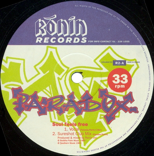 Soul Feels Free (Vocal) / Jailbreak (House Tip) by Paradox (2) - 12", UK. 1989. Electronic, Hip Hop/Breakbeat, Freestyle, House Very Good (VG) Generic vinyl Nottingham.