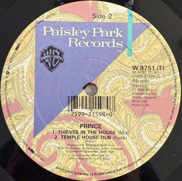 Thieves In The Temple (Remix) by Prince - 12", Single, UK. 1990. Electronic, Funk / Soul, Pop/House, Dance-pop Good Plus (G+) Very Good (VG) - vinyl For Sale in Nottingham. - 4