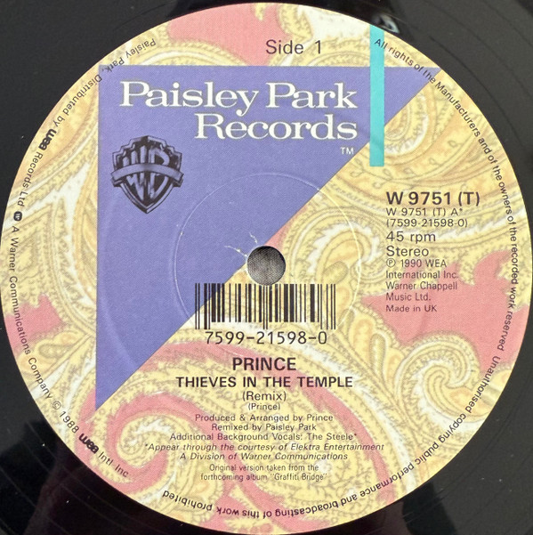 Thieves In The Temple (Remix) by Prince - 12", Single, UK. 1990. Electronic, Funk / Soul, Pop/House, Dance-pop Good Plus (G+) Very Good (VG) - vinyl For Sale in Nottingham. - 3