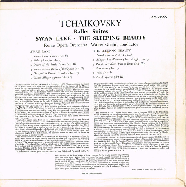 The Sleeping Beauty / Swan Lake by Tchaïkovsky*, Rome Opera Orchestra*, Walter Goehr - LP, UK. 0. Classical/ Very Good Plus (VG+) Near Mint (NM or M-) - vinyl For Sale in Nottingham. - 2