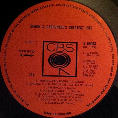 Simon And Garfunkel's Greatest Hits by Simon & Garfunkel - LP, Comp, UK. 1972. Rock, Pop/Folk Rock, Classic Rock, Pop Rock Near Mint (NM or M-) Very Good Plus (VG+) - vinyl For Sale in Nottingham. - 4