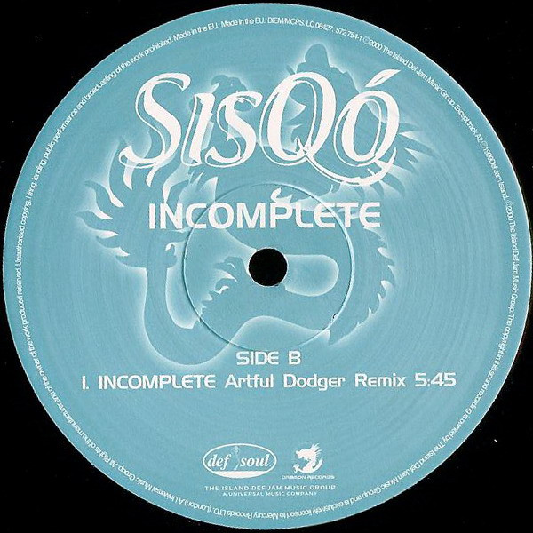 Incomplete by Sisqó* - 12", UK. 2000. Electronic, Funk / Soul/UK Garage, Contemporary R&B Very Good Plus (VG+) Generic - vinyl For Sale in Nottingham. - 4