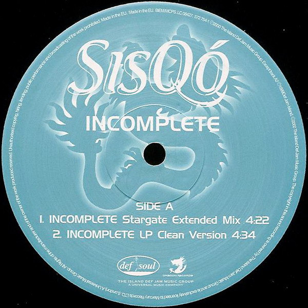 Incomplete by Sisqó* - 12", UK. 2000. Electronic, Funk / Soul/UK Garage, Contemporary R&B Very Good Plus (VG+) Generic - vinyl For Sale in Nottingham. - 3
