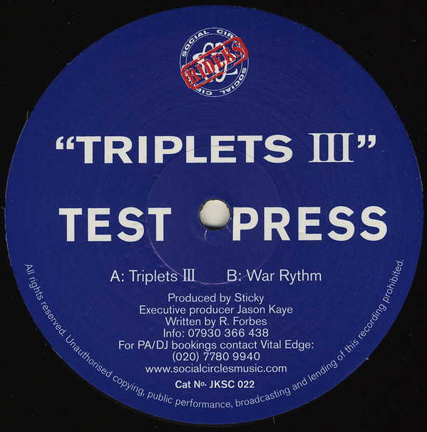 Triplets III by Sticky - 12", TP, UK. 2002. Electronic/UK Garage Near Mint (NM or M-) Generic vinyl Nottingham.