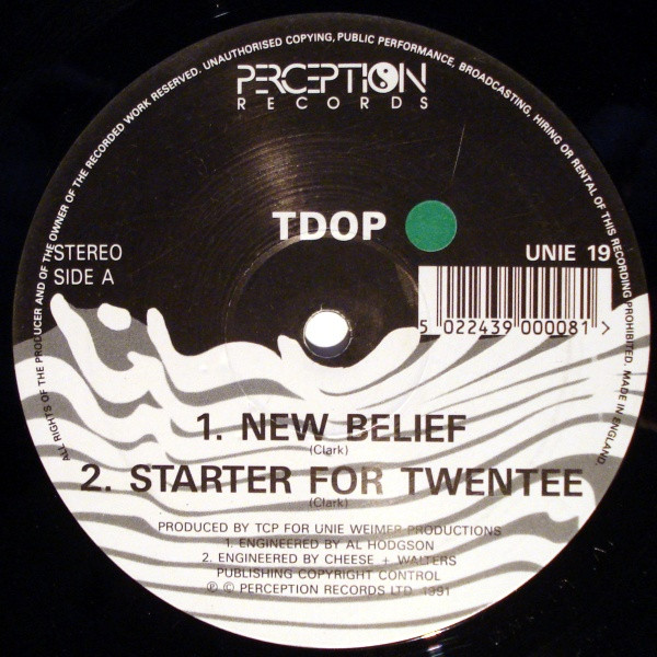 New Belief by TDOP - 12", UK. 1991. Electronic/Breakbeat, House Near Mint (NM or M-) Very Good Plus (VG+) vinyl Nottingham.